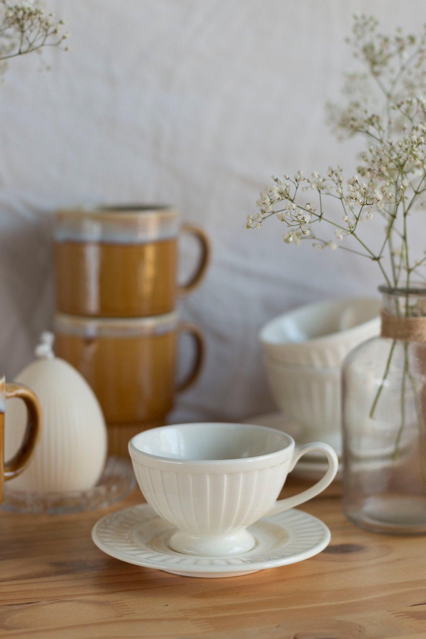 Tasse Vintage Bougie Upcyclée Printemps | Praline & Caramel
